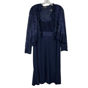 R & M Richards Navy 2-piece Dress Lace Jacket 18W